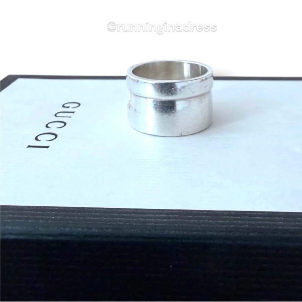 Vintage Gucci Tom Ford Era Geometric G Wide 925 Sterling Silver Ring 8.5 Y2K